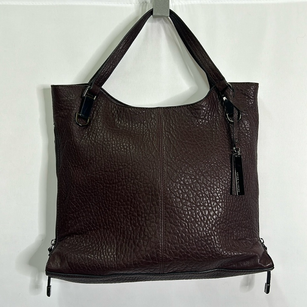 Vince Camuto pebbled leather black cherry expandable tote purse